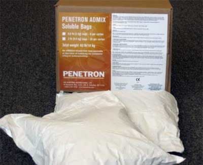 Penetron Admix available in soluble bags Penetron Admix packaged in soluble bags is available in 18kg/40lb cardboard boxes