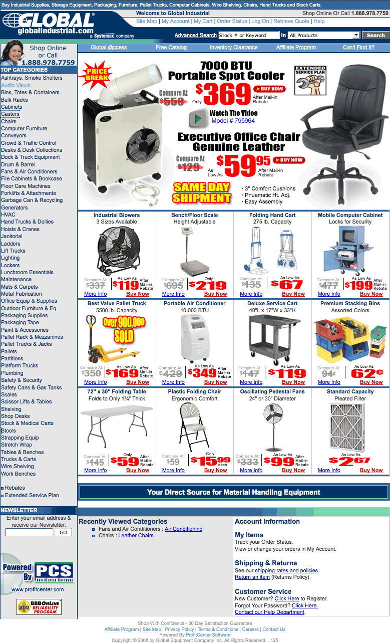 Buy Industrial Supplies, Storage Equipment, Packaging, Furniture, Pallet Trucks, Computer Cabinets, Wire Shelving, Chairs, Hand Trucks and Stock Carts.
