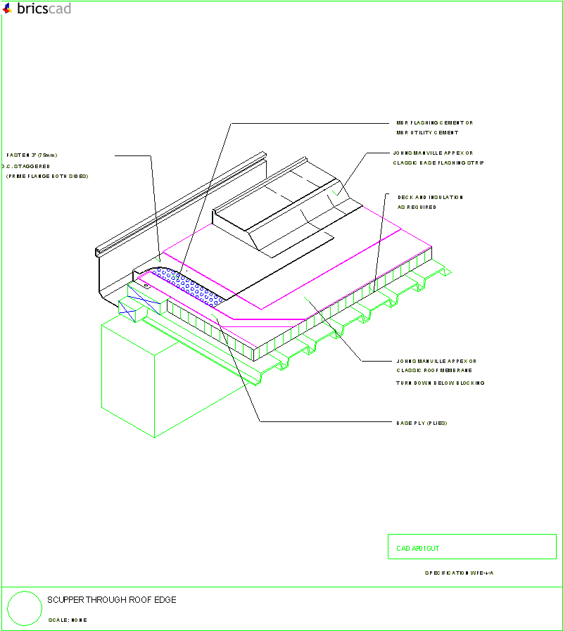 Scupper Through Roof Edge. AIA CAD Details--zipped into WinZip format files for faster downloading.