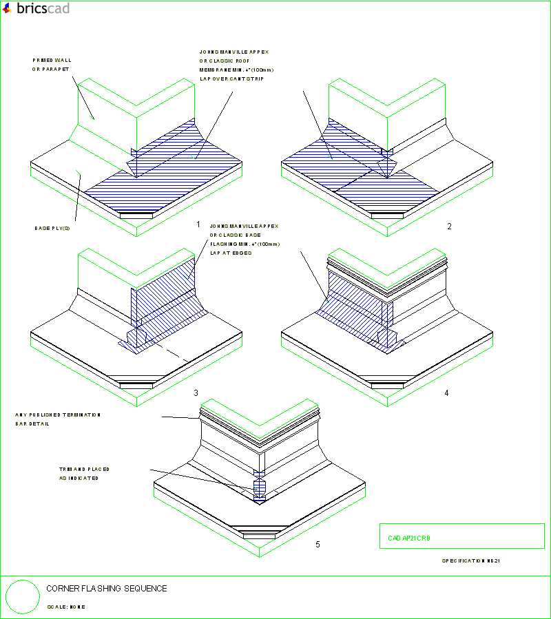 Corner Flashing Sequence. AIA CAD Details--zipped into WinZip format files for faster downloading.