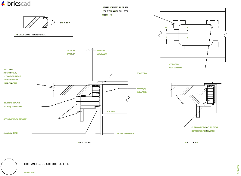 Hot/Cold Buffet Cutout construction detail. AIA CAD Details--zipped into WinZip format files for faster downloading.