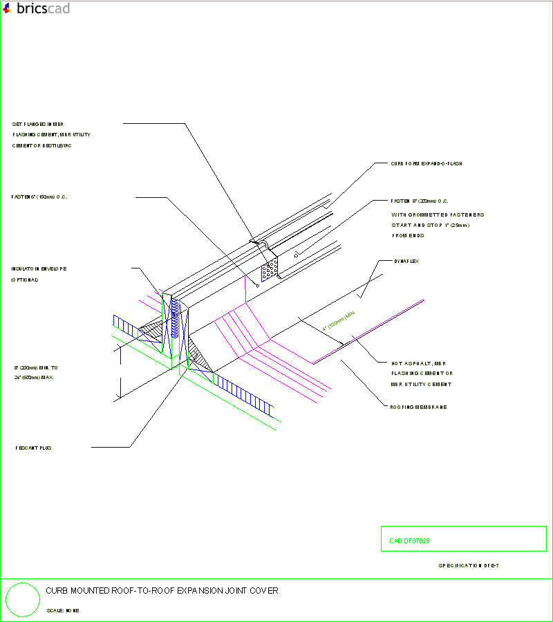 Curb Mounted Roof-To-Roof Expansion Joint Cover. AIA CAD Details--zipped into WinZip format files for faster downloading.