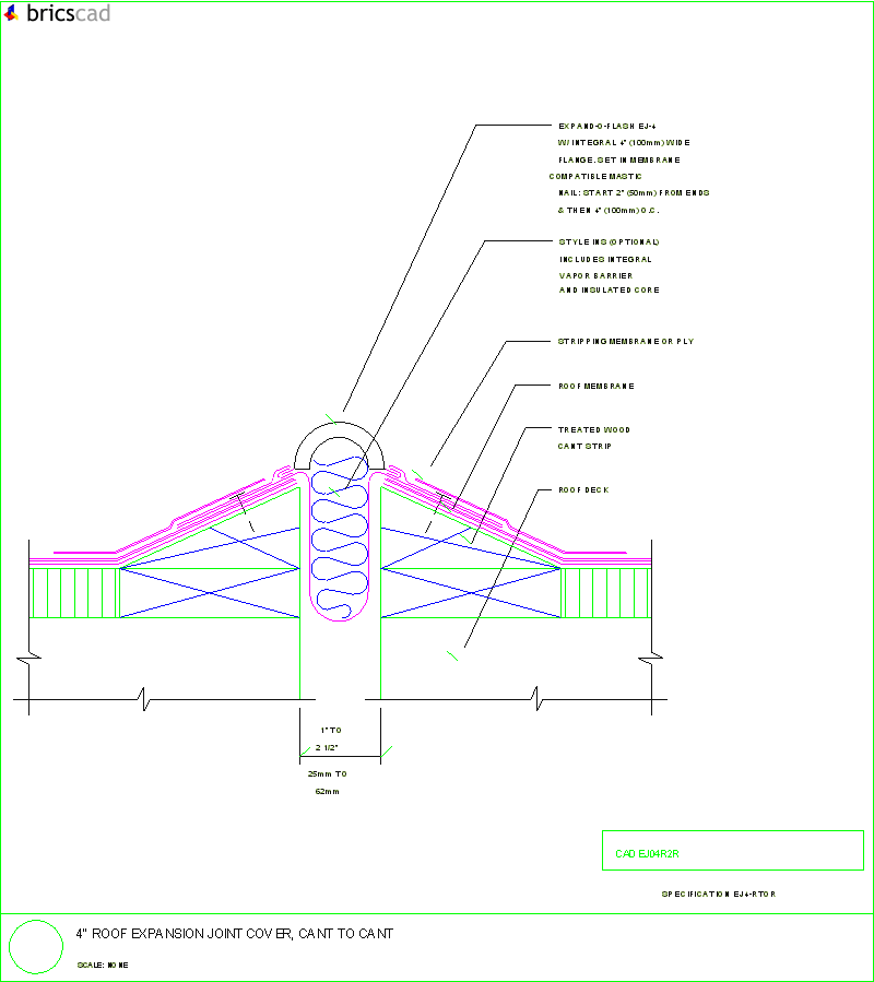 4 Roof Expansion Joint Cover, Cant to Cant. AIA CAD Details--zipped into WinZip format files for faster downloading.