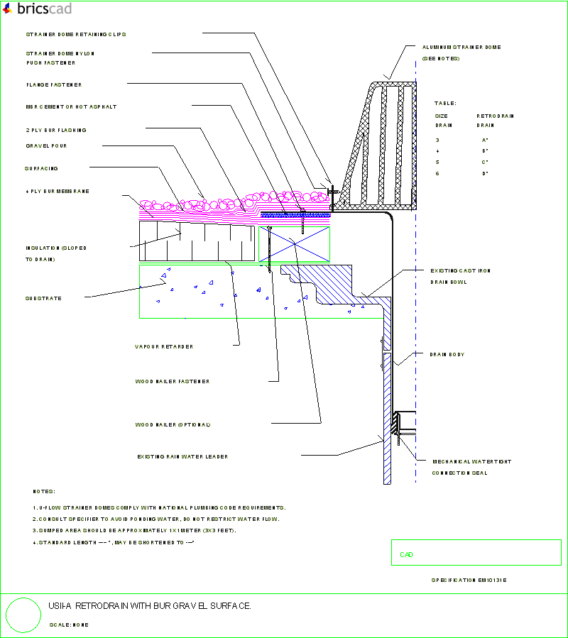 USII-A RetroDrain with BUR Gravel Surface. AIA CAD Details--zipped into WinZip format files for faster downloading.