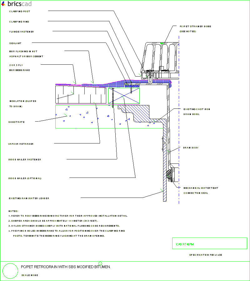 PC/PET RetroDrain with SBS Modified Bitumen. AIA CAD Details--zipped into WinZip format files for faster downloading.
