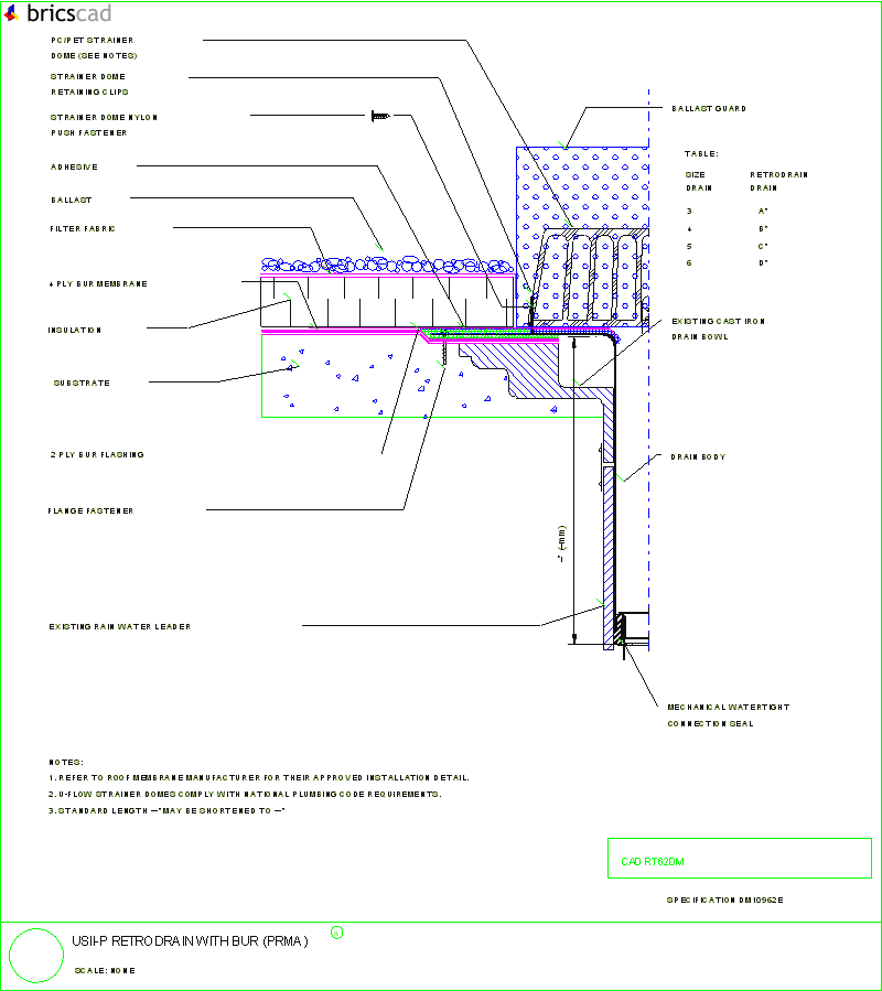 USII-P RetroDrain with BUR (PRMA). AIA CAD Details--zipped into WinZip format files for faster downloading.