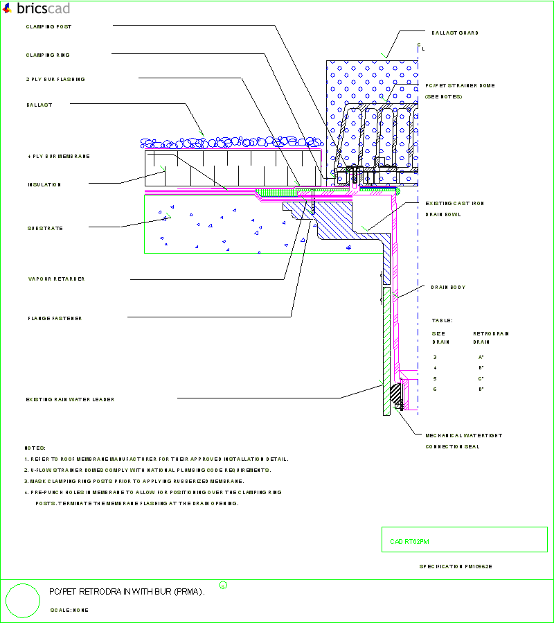 PC/PET RetroDrain with BUR (PRMA). AIA CAD Details--zipped into WinZip format files for faster downloading.