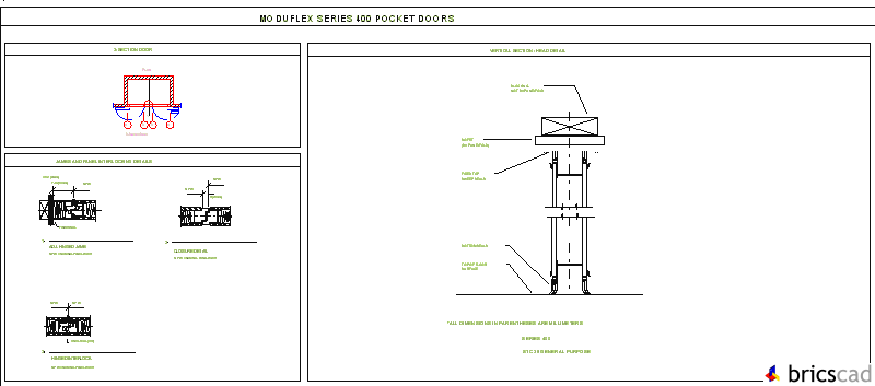 400-3SEC Three Section  Pocket Door. AIA CAD Details--zipped into WinZip format files for faster downloading.