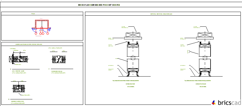 8003SEC Three section pocket doors. AIA CAD Details--zipped into WinZip format files for faster downloading.