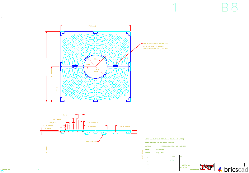 R-8702-A Tree Grate 36 Square with 12 Dia. Tree Opening. AIA CAD Details--zipped into WinZip format files for faster downloading.