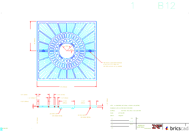 R-8728-A Tree Grate 60 Square with 15 3/4 Dia. Tree Opening. AIA CAD Details--zipped into WinZip format files for faster downloading.