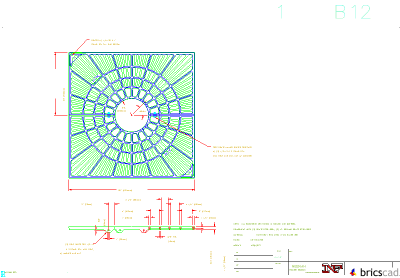 R-8738-A1 Tree Grate 60 Square with 16 Dia. Tree Opening and Light Openings. AIA CAD Details--zipped into WinZip format files for faster downloading.