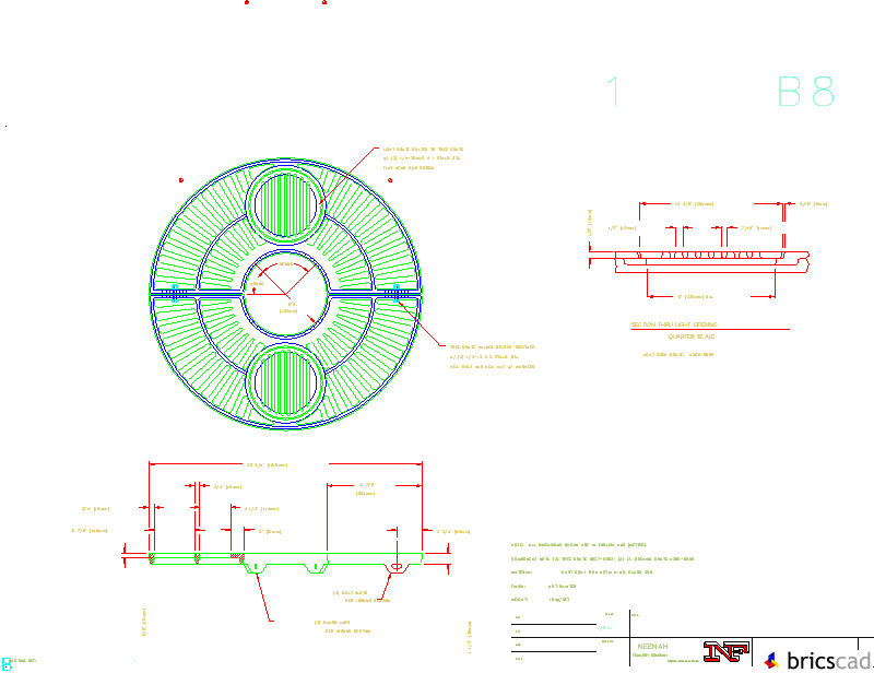 R-8827-A1 Tree Grate 39 3/4 Dia. with 12 Dia. Tree Opening and Light Openings. AIA CAD Details--zipped into WinZip format files for faster downloading.