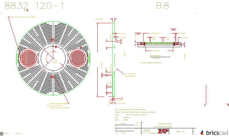 R-8832 Tree Grate 48 Dia. with 16 Dia. Tree Opening and Light Openings. AIA CAD Details--zipped into WinZip format files for faster downloading.