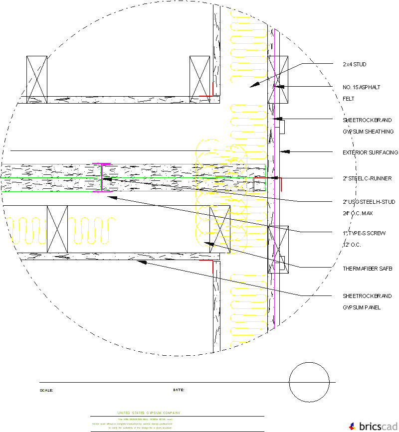 ASW201 -  EXTERIOR WALL INTERSECTION. AIA CAD Details--zipped into WinZip format files for faster downloading.