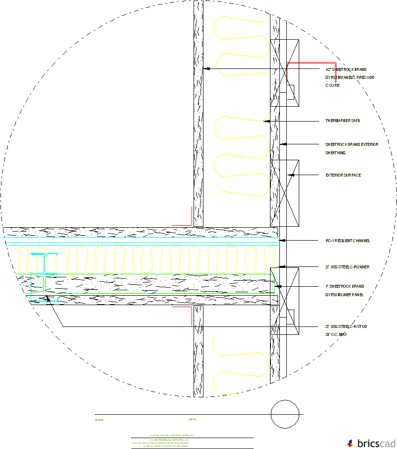 ASW205 -  EXTERIOR WALL INTERSECTION. AIA CAD Details--zipped into WinZip format files for faster downloading.