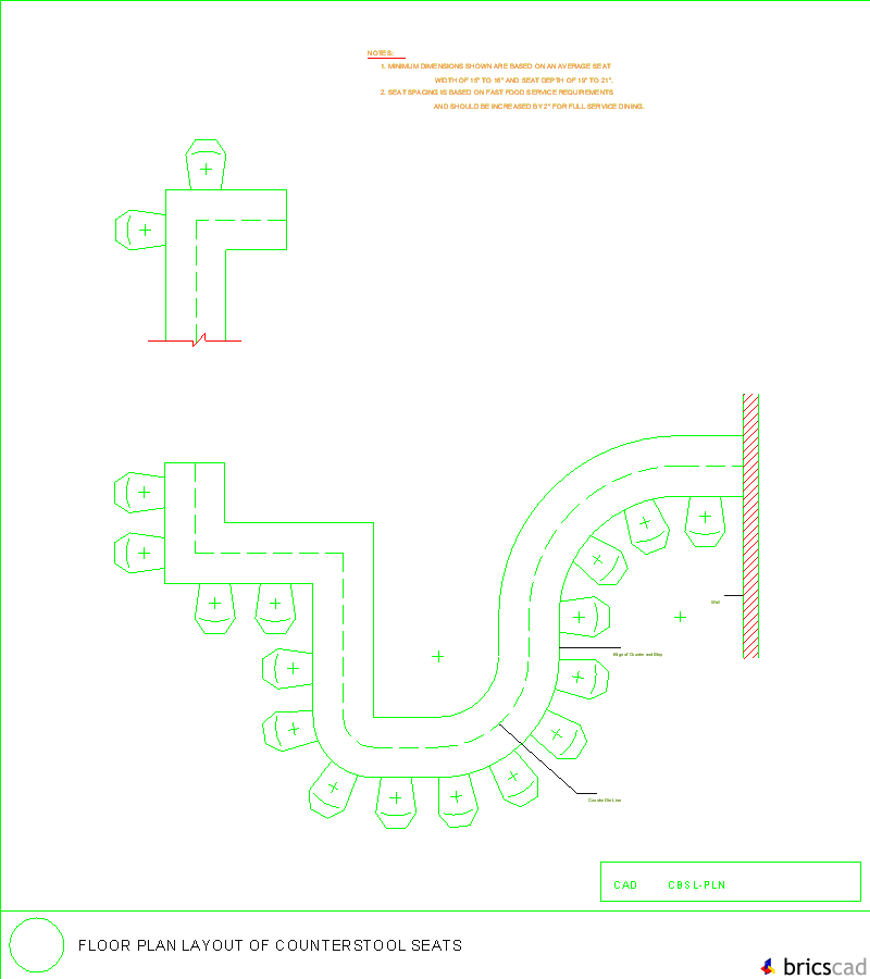 Counter Stool Seats Layout. AIA CAD Details--zipped into WinZip format files for faster downloading.