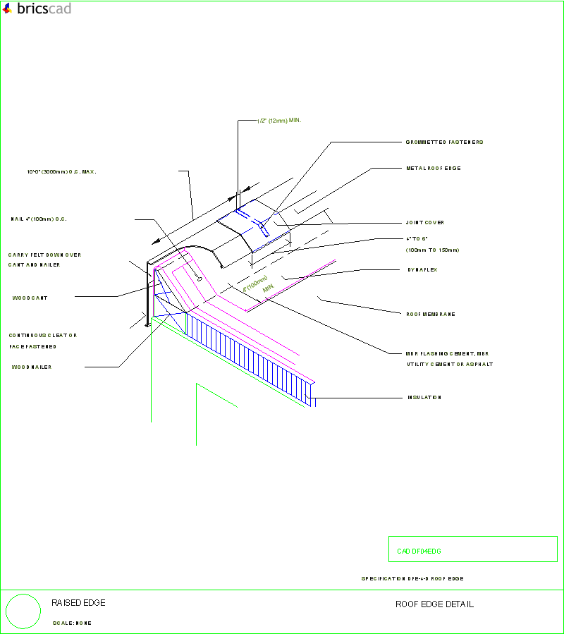 Raised Edge, Roof Edge Detail. AIA CAD Details--zipped into WinZip format files for faster downloading.