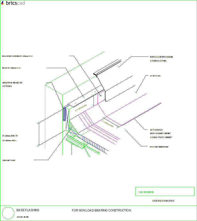 Base Flashing for Non Load Bearing Construction. AIA CAD Details--zipped into WinZip format files for faster downloading.