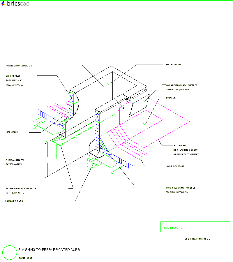 Flashing to Prefabricated Curb. AIA CAD Details--zipped into WinZip format files for faster downloading.