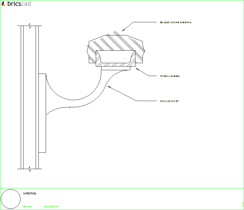 Wallmounted handrail made from thermoformed CORIAN®. AIA CAD Details