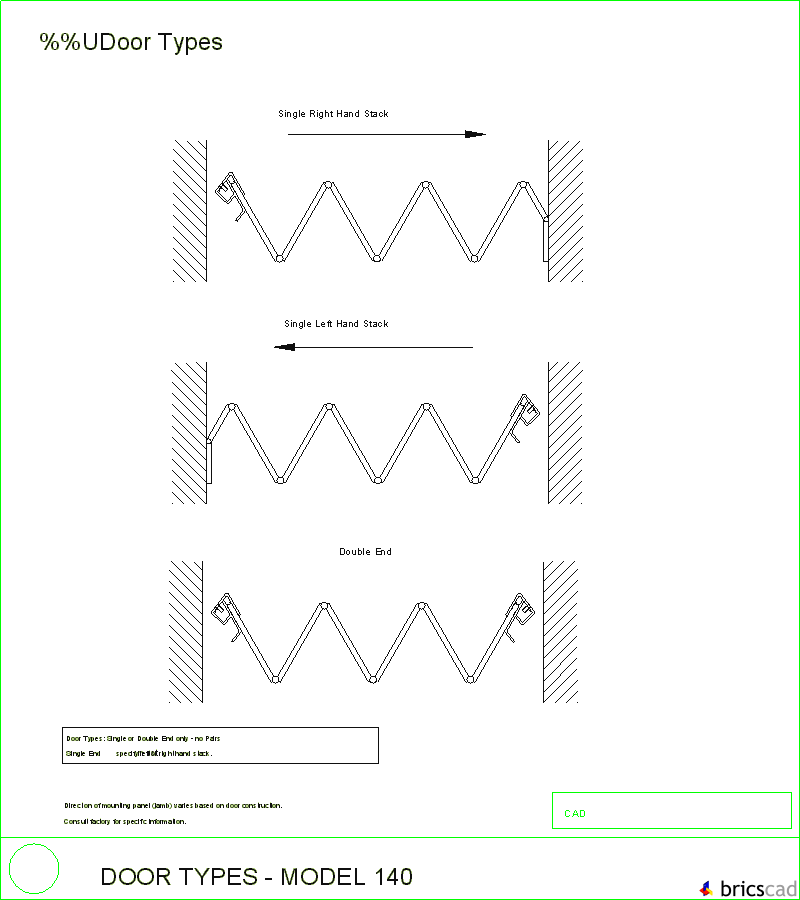 Door Types Model 140. AIA CAD Details--zipped into WinZip format files for faster downloading.