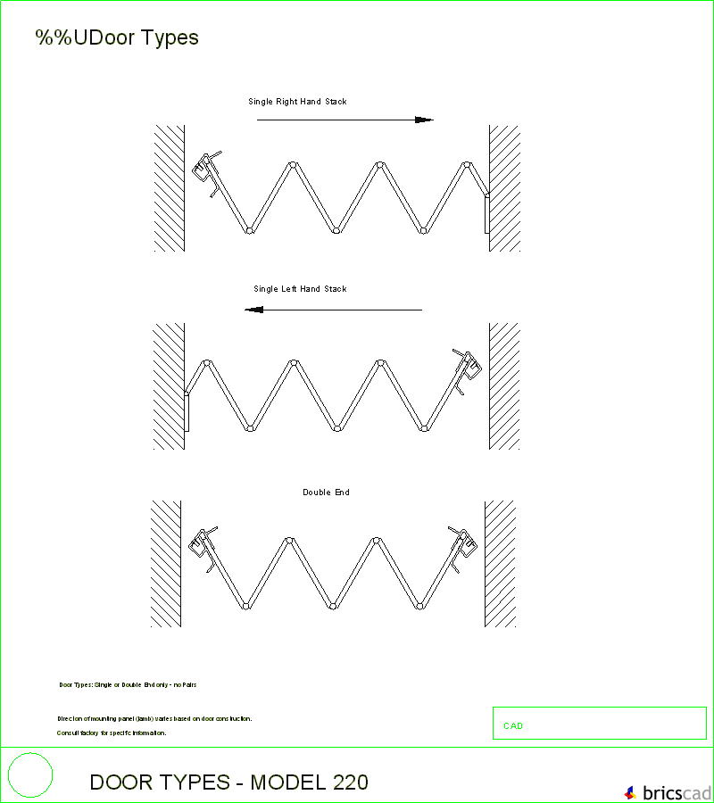 Door Type Model 220. AIA CAD Details--zipped into WinZip format files for faster downloading.