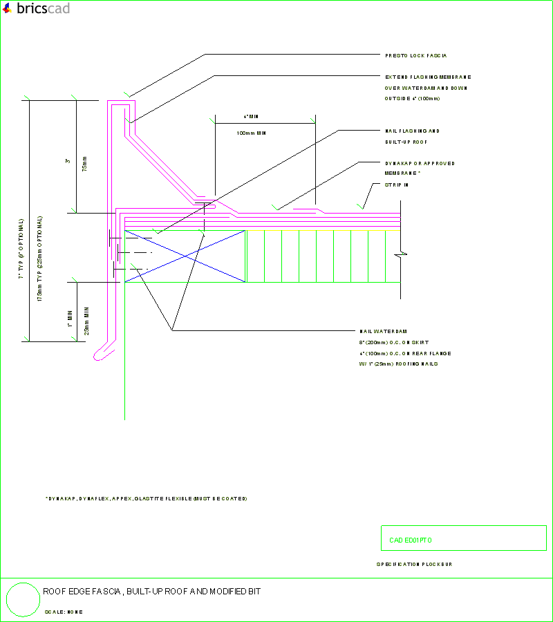 Roof Edge Facia, Built-up Roof and Modified BIT. AIA CAD Details--zipped into WinZip format files for faster downloading.