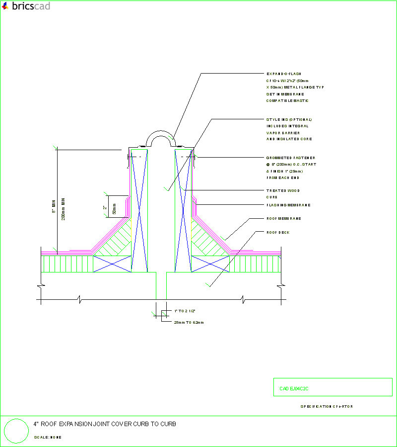 4 Roof Expansion Joint Cover, Curb to Curb. AIA CAD Details--zipped into WinZip format files for faster downloading.