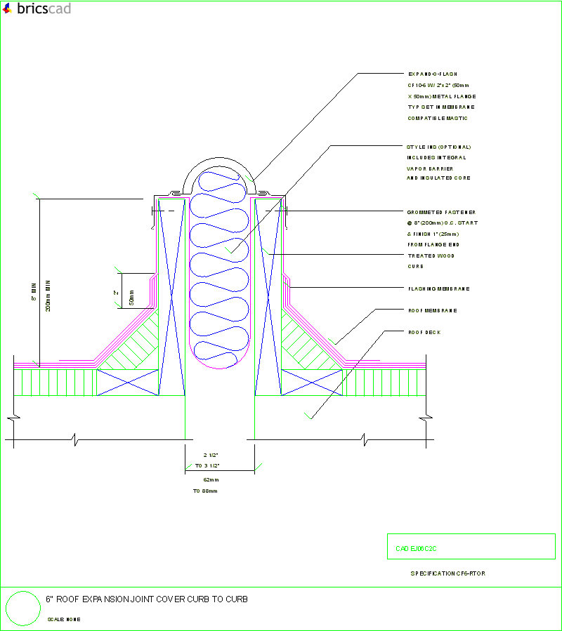 6 Roof Expansion Joint Cover, Curb to Curb. AIA CAD Details--zipped into WinZip format files for faster downloading.