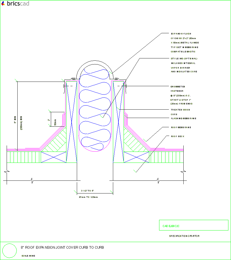 8 Roof Expansion Joint Cover, Curb to Curb. AIA CAD Details--zipped into WinZip format files for faster downloading.