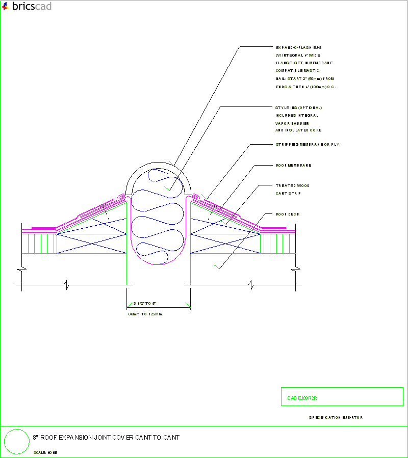 8 Roof Expansion Joint Cover, Cant to Cant. AIA CAD Details--zipped into WinZip format files for faster downloading.