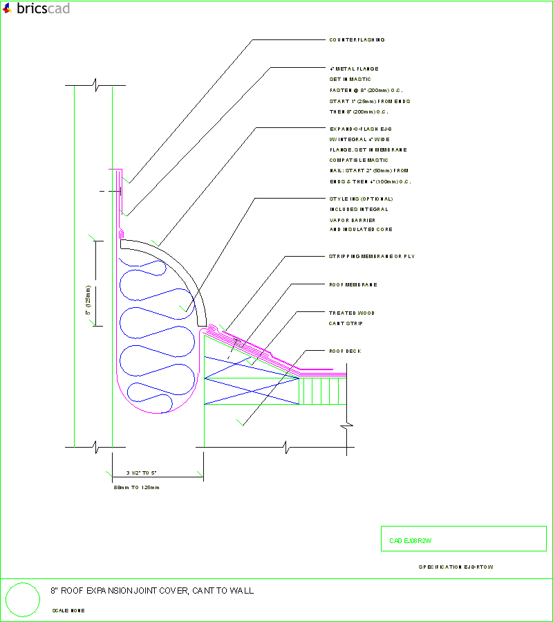 8 Expansion Joint Cover, Cant to Wall. AIA CAD Details--zipped into WinZip format files for faster downloading.