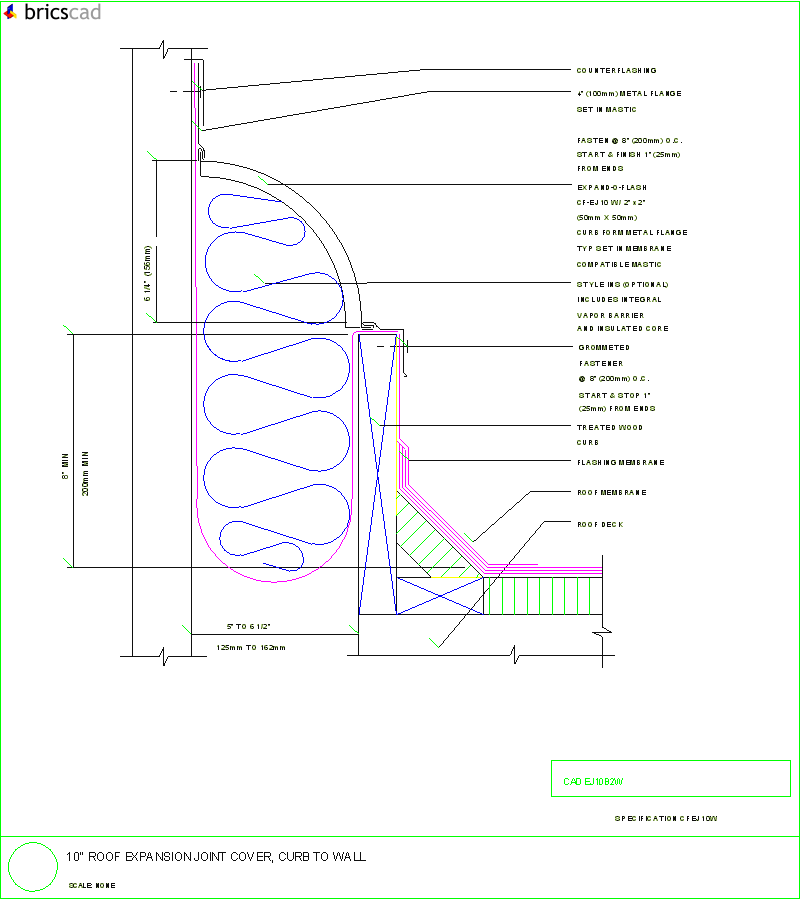 10 Roof Expansion Joint Cover, Curb to Wall. AIA CAD Details--zipped into WinZip format files for faster downloading.