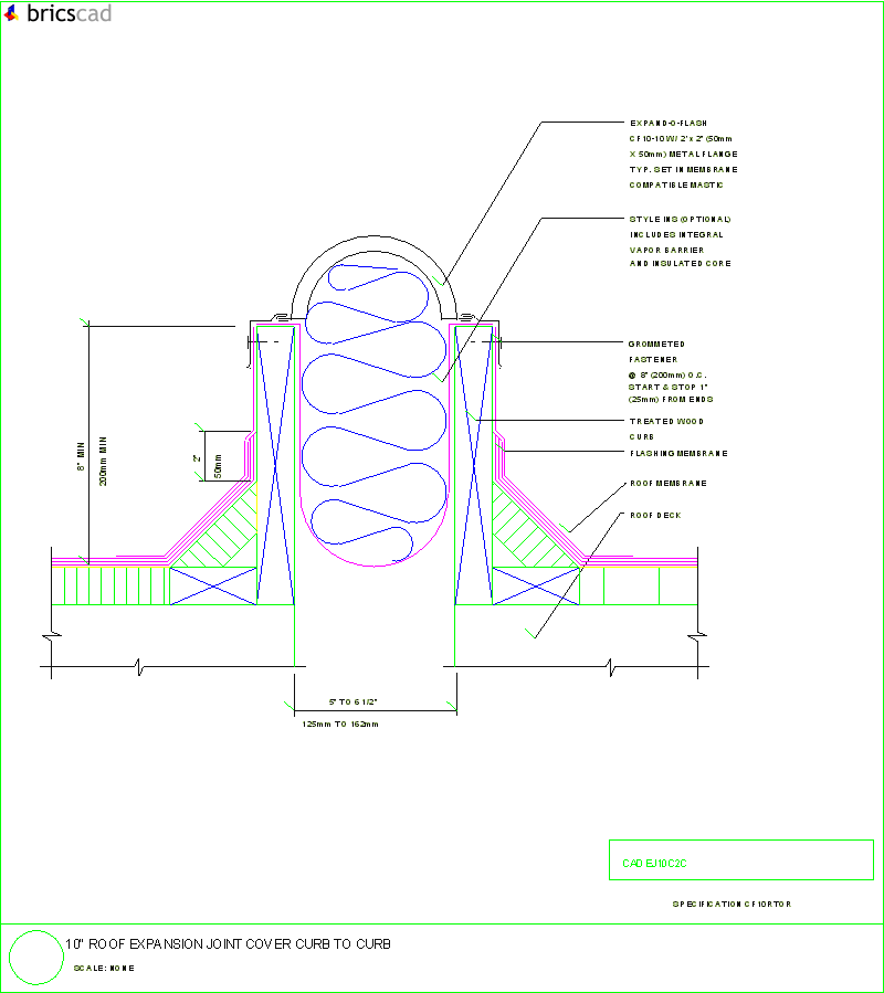 10 Roof Expansion Joint Cover, Curb to Curb. AIA CAD Details--zipped into WinZip format files for faster downloading.