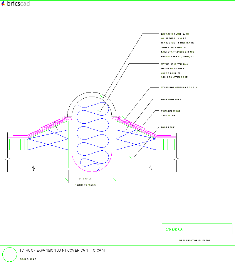 10 Roof Expansion Joint Cover, Cant to Cant. AIA CAD Details--zipped into WinZip format files for faster downloading.