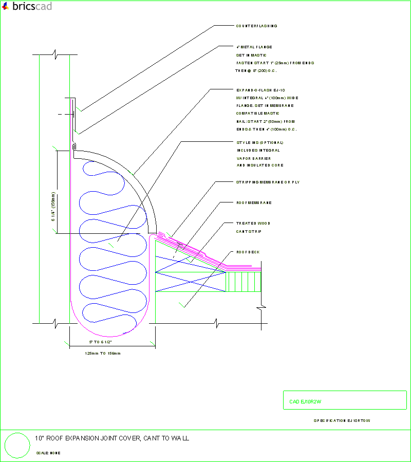 10 Expansion Joint Cover, Cant to Wall. AIA CAD Details--zipped into WinZip format files for faster downloading.