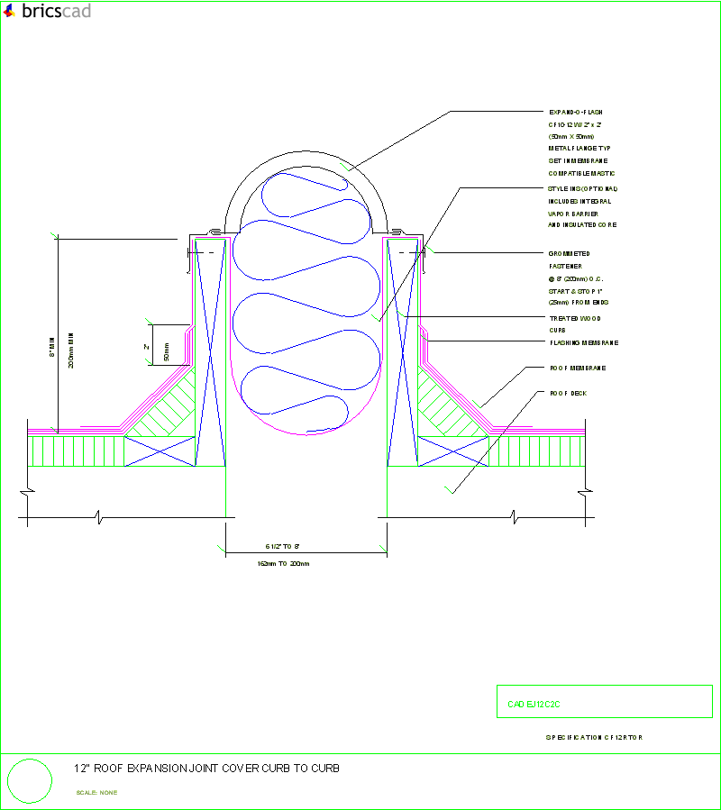 12 Roof Expansion Joint Cover, Curb to Curb. AIA CAD Details--zipped into WinZip format files for faster downloading.