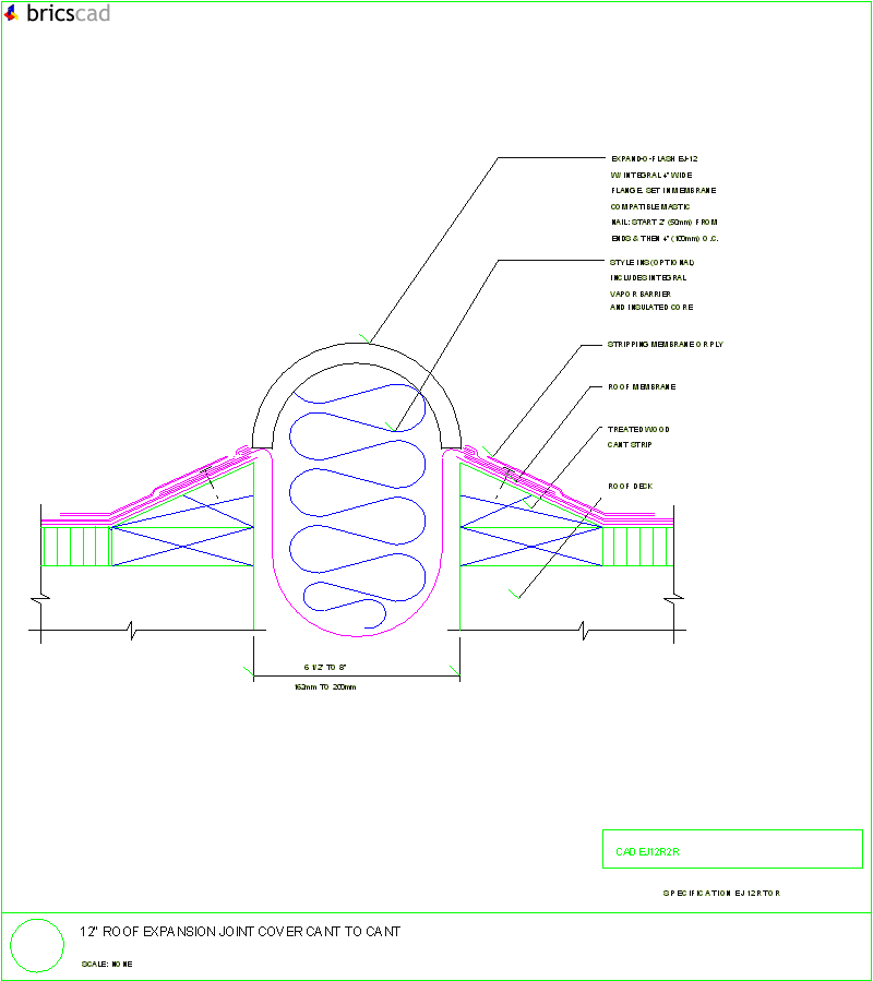 12 Roof Expansion Joint Cover, Cant to Cant. AIA CAD Details--zipped into WinZip format files for faster downloading.
