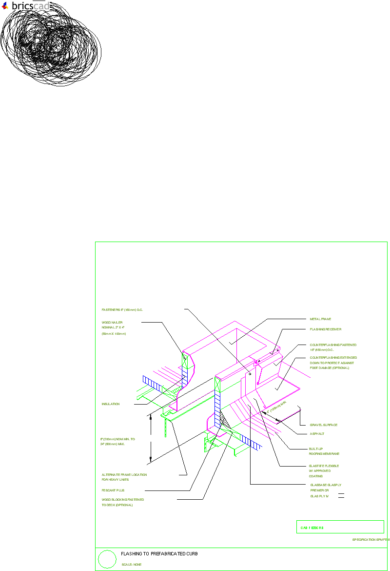 Flashing to Prefabricated Curb. AIA CAD Details--zipped into WinZip format files for faster downloading.