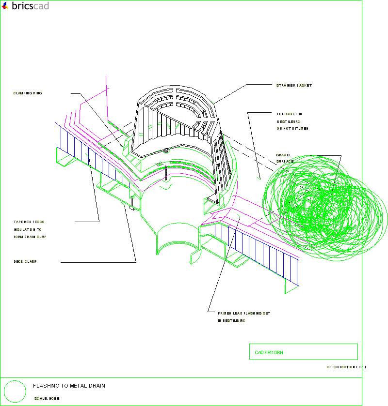 Flashing to Metal Drain. AIA CAD Details--zipped into WinZip format files for faster downloading.