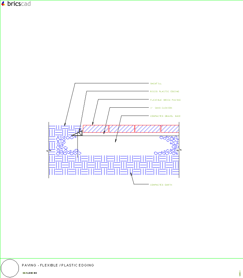 Flexible Brick Paving - Plastic Edging. AIA CAD Details--zipped into WinZip format files for faster downloading.