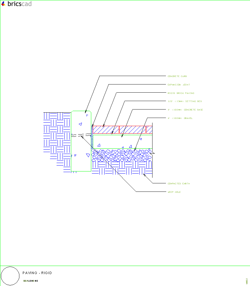 Mortared Brick Paving - Concrete Curb. AIA CAD Details--zipped into WinZip format files for faster downloading.