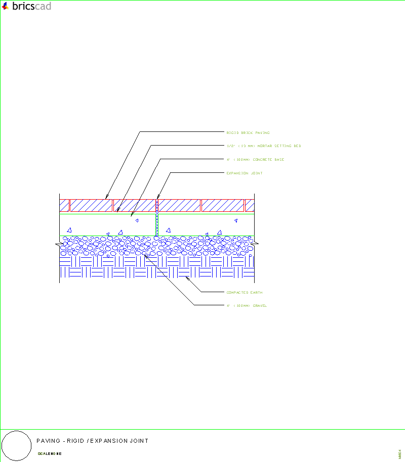 Mortared Brick Paving - Expansion Joint. AIA CAD Details--zipped into WinZip format files for faster downloading.