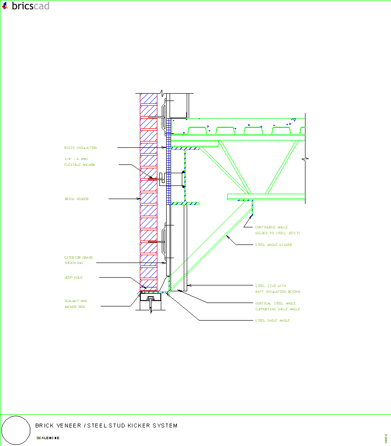 Brick Veneer/Steel Stud - Kicker System. AIA CAD Details--zipped into WinZip format files for faster downloading.