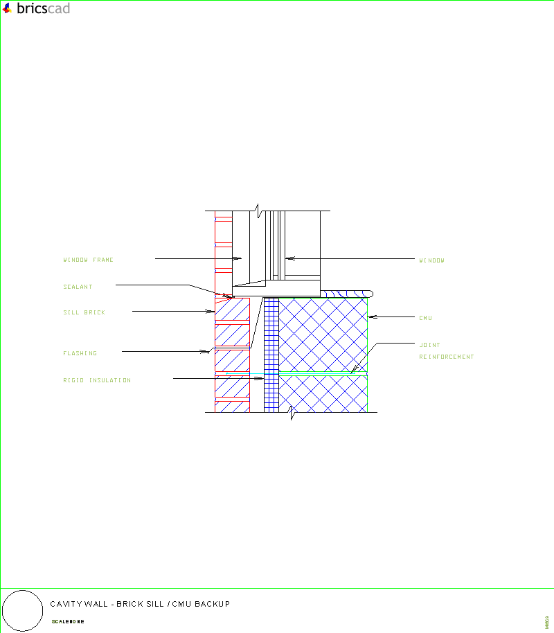 Cavity Wall - Brick Sill / CMU Backing. AIA CAD Details--zipped into WinZip format files for faster downloading.