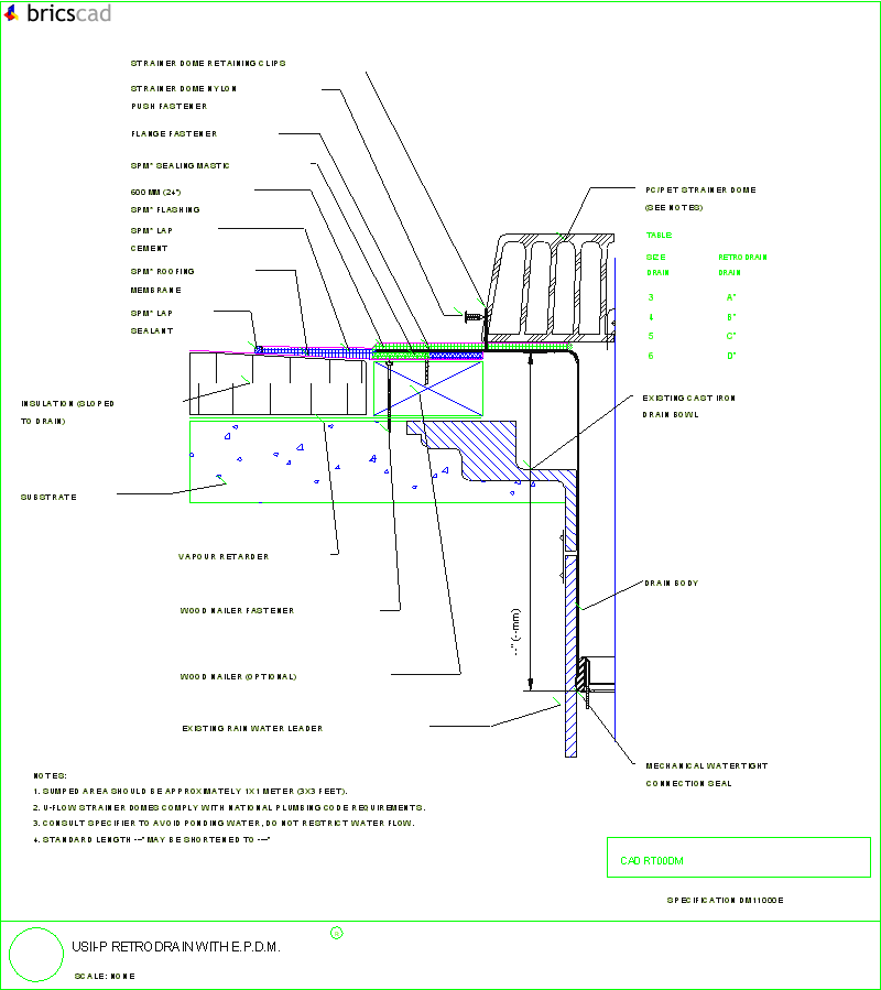 USII-P RetroDrain with E.P.D.M.. AIA CAD Details--zipped into WinZip format files for faster downloading.