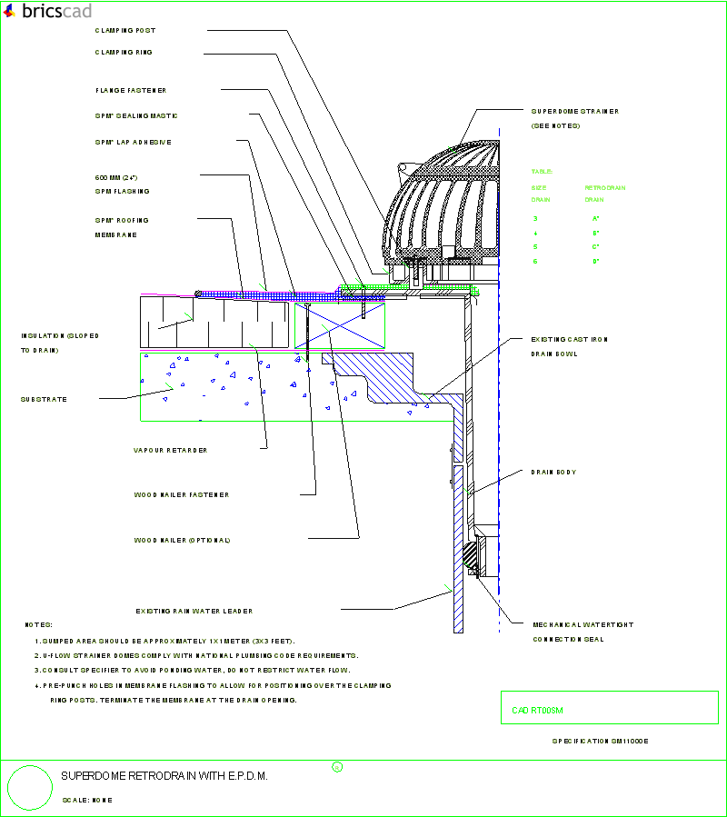 SuperDome RetroDrain with E.P.D.M.. AIA CAD Details--zipped into WinZip format files for faster downloading.