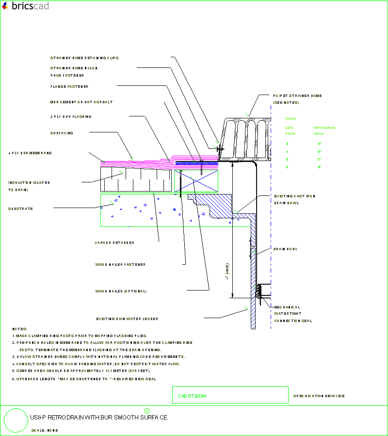 USII-P RetroDrain with BUR Smooth Surface. AIA CAD Details--zipped into WinZip format files for faster downloading.