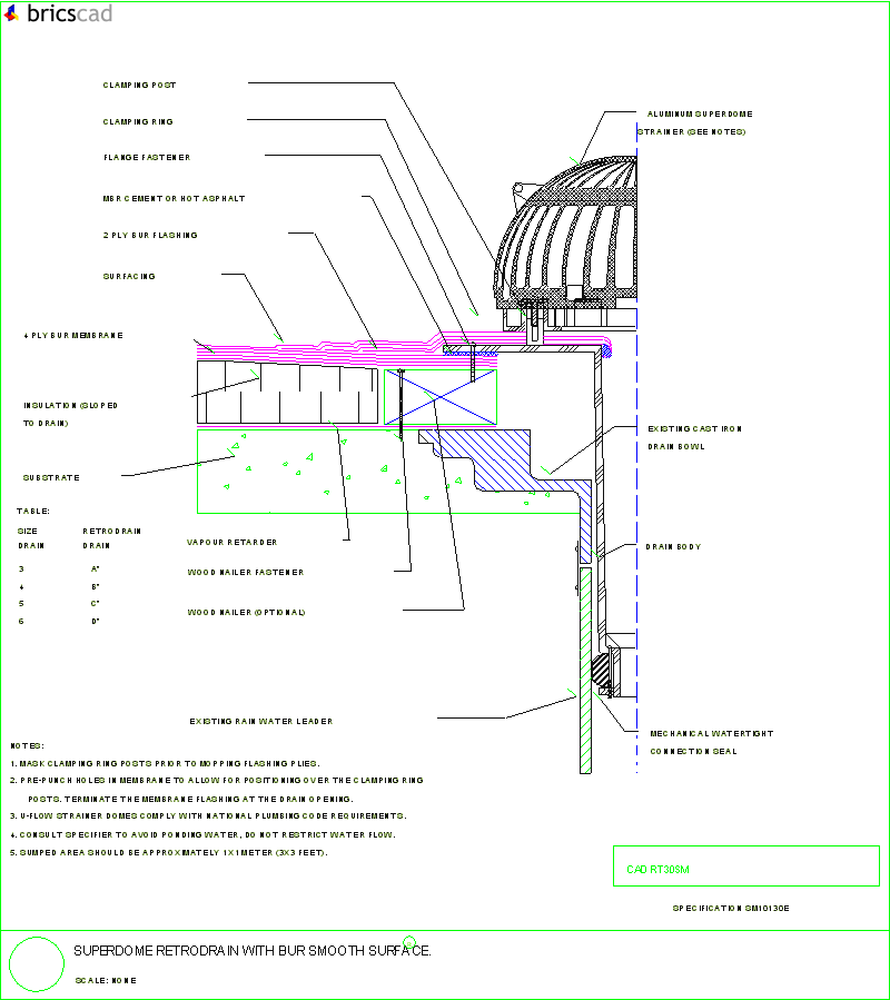 SuperDome RetroDrain with BUR Smooth Surface. AIA CAD Details--zipped into WinZip format files for faster downloading.